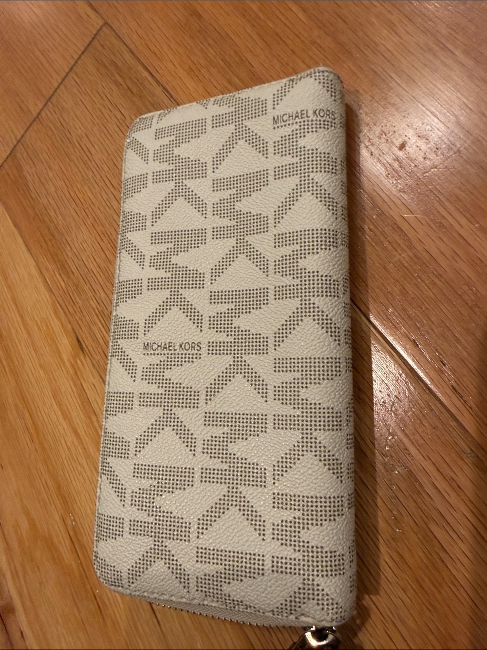Michael Kors Cream and Brown Logo Zip Wristlet Wallet - Picture 6 of 9